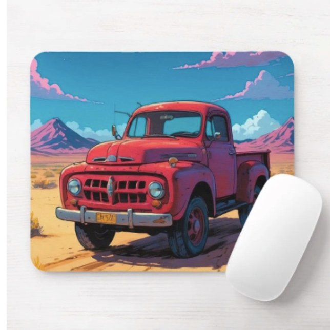 Classic American Pickup  Mouse Mat (Vintage Red Truck mouse pad durable dust and stain resistant.  9.25"l x 7.75"w. Non-slip rubber.

)