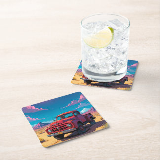 Classic American Pickup Truck Square Paper Coaster