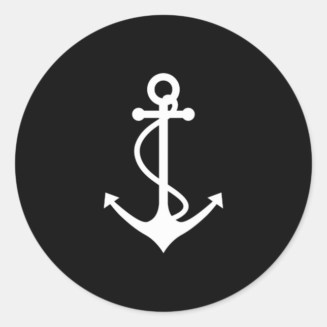 Classic Anchor Black and White Nautical Design Classic Round Sticker (Front)