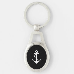 Classic Anchor Black and White Nautical Design Key Ring
