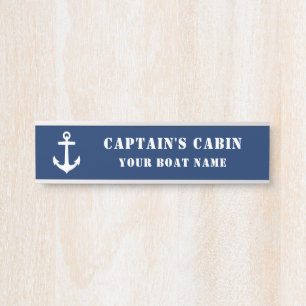 Classic Anchor Captain's Cabin & Boat Name Navy Door Sign