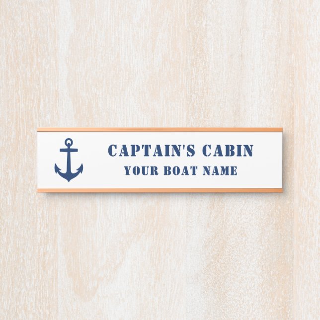 Classic Anchor Captain's Cabin & Boat Name White Door Sign (Front)