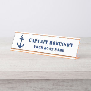 Classic Anchor Your Captain Title Boat Name Gold Desk Name Plate