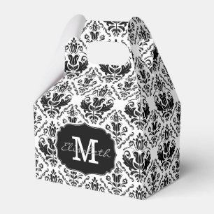 Classic and Chic Black White Damask Monogram Name Favour Box