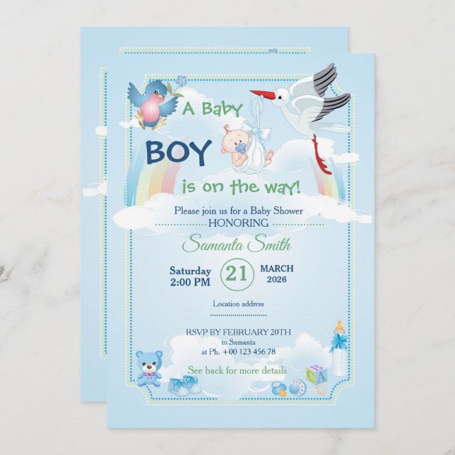 Classic and cute Stork Baby Shower Invitation (Front/Back)
