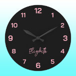 Classic and Elegant Black and Baby Pink Name  Large Clock<br><div class="desc">Classic and Elegant Black and Baby Pink Name Large Clock</div>