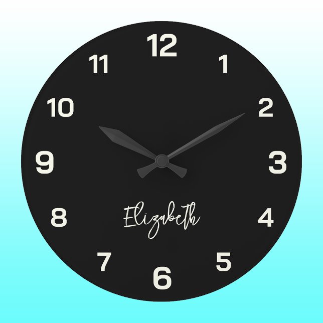 Classic and Elegant Black and Ivory Name  Large Clock (Creator Uploaded)