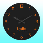 Classic and Elegant Black and Sunset Orange Name  Large Clock<br><div class="desc">Classic and Elegant Black and Neon Sunset Orange Name Large Clock</div>