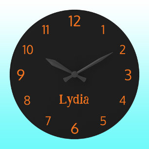 Classic and Elegant Black and Sunset Orange Name  Large Clock