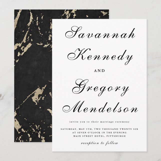 Classic and Elegant Faux Gold Marble Wedding Invitation (Front/Back)
