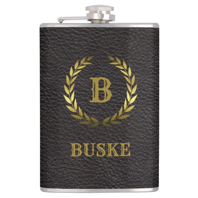 Classic and Elegant Gold on Black Personalised Hip Flask (Front)