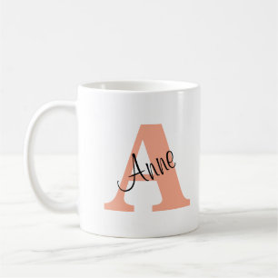 Classic and Elegant Initials and Name Soft Peach Coffee Mug