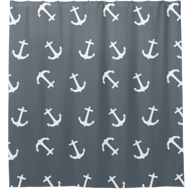 Classic and Elegant Nautical Anchor Pattern Shower Curtain (Front)