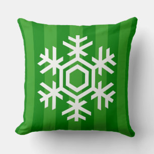 Classic and Elegant Red and Green Stripe Snowflake Cushion