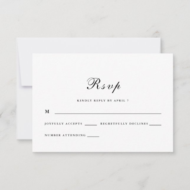 Classic and Elegant Script Black and White Wedding RSVP Card (Front)