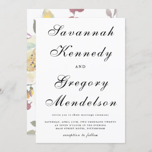 Classic and Elegant Script Muted Floral Wedding Invitation