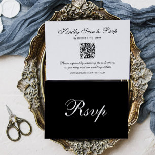 Classic and Formal Black QR Code Wedding RSVP Card