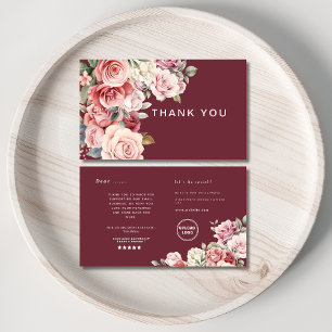 Classic and modern burgundy flowers thank you business card