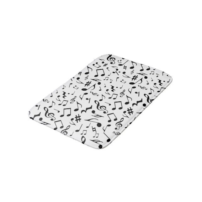 Classic and Simple Black Music Notes on White Bath Mat (Angled)