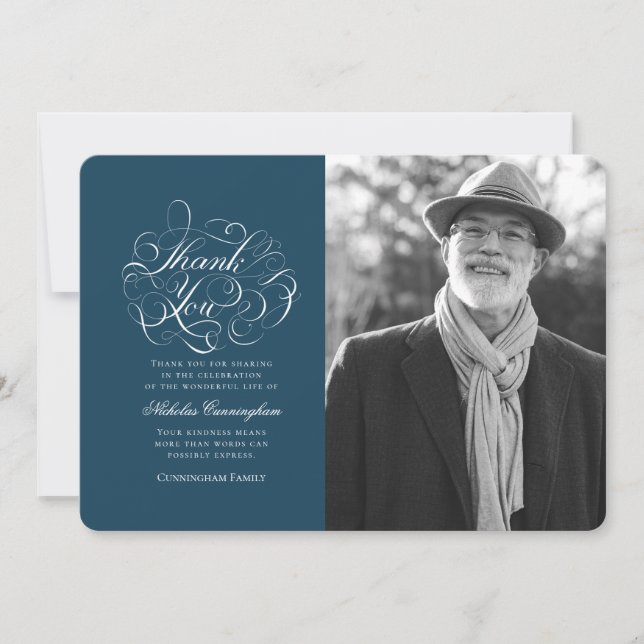 Classic and Simple Calligraphy Photo Memorial Thank You Card (Front)