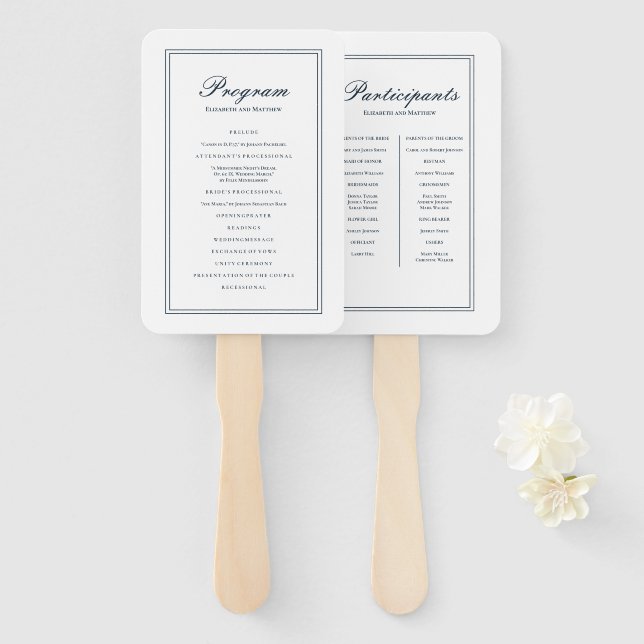Classic and Simple Elegant Wedding Program Hand Fan (Front and Back)