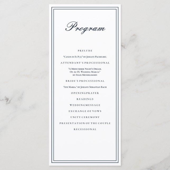Classic and Simple Elegant Wedding Programme (Front)