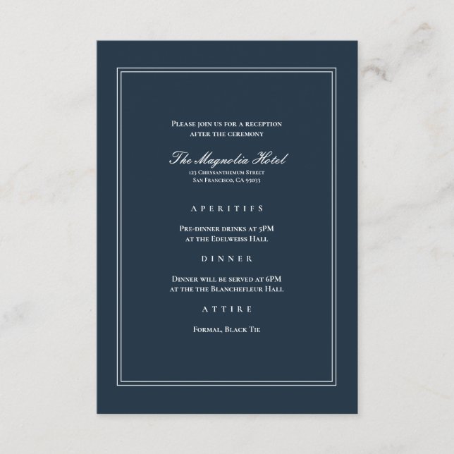 Classic and Simple Elegant Wedding Reception Enclosure Card (Front)