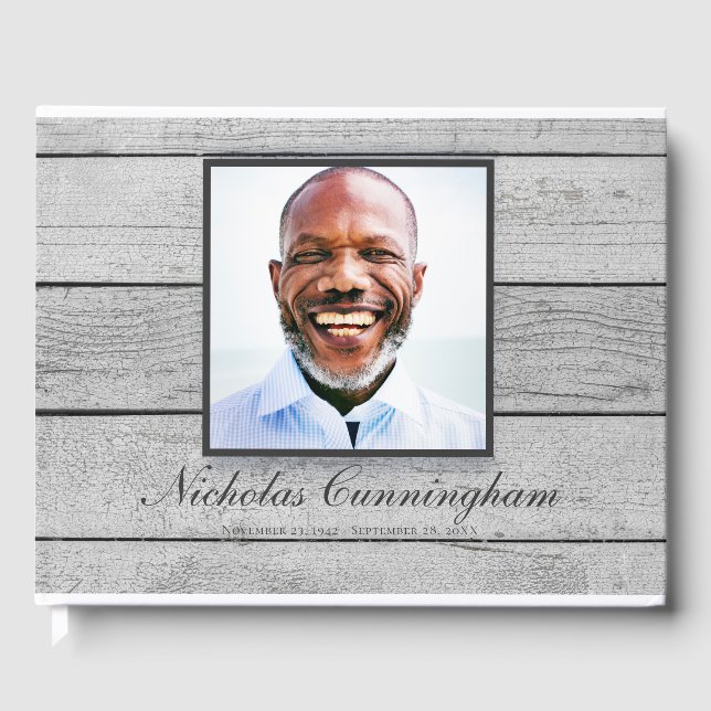 Classic and Simple Photo Light Wood Memorial Guest Book (Front)