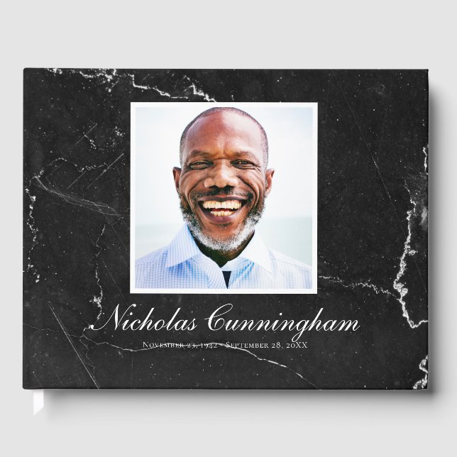 Classic and Simple Photo Marble Memorial Guest Book (Front)