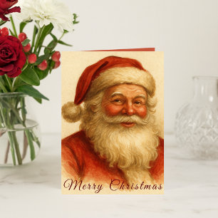 Classic and Warm Vintage Santa Christmas Holiday Card