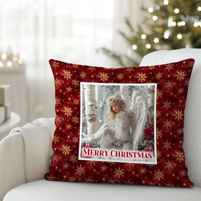 Classic Angel Poinsettia Red Gold Holiday Christma Cushion (Classic Angel Poinsettia Red Gold Holiday Christmas Pillow

)
