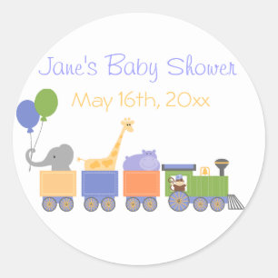 Classic Animals On A Train Baby Shower Sticker