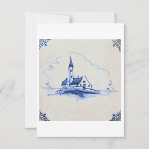 Classic Antiquarian Delft Blue Tile - Church Invitation