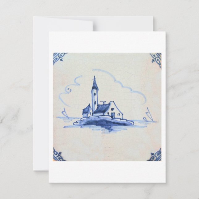 Classic Antiquarian Delft Blue Tile - Church Invitation (Front)
