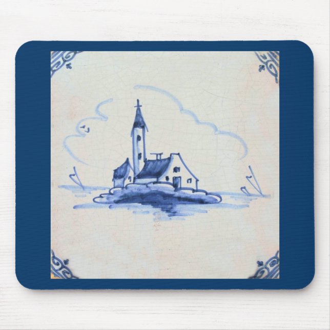 Classic Antiquarian Delft Blue Tile - Church Mouse Mat (Front)