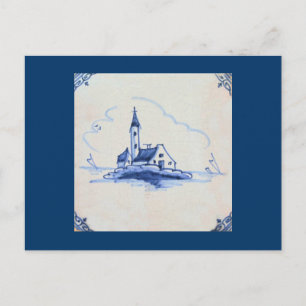 Classic Antiquarian Delft Blue Tile - Church Postcard