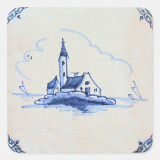 Image of Classic Antiquarian Delft Blue Tile - Church Square Sticker