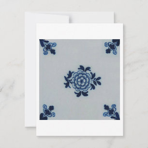 Classic Antiquarian Delft Blue Tile - Floral Motif Invitation