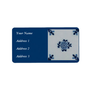 Classic Antiquarian Delft Blue Tile - Floral Motif Label