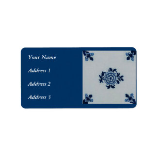 Classic Antiquarian Delft Blue Tile - Floral Motif Label