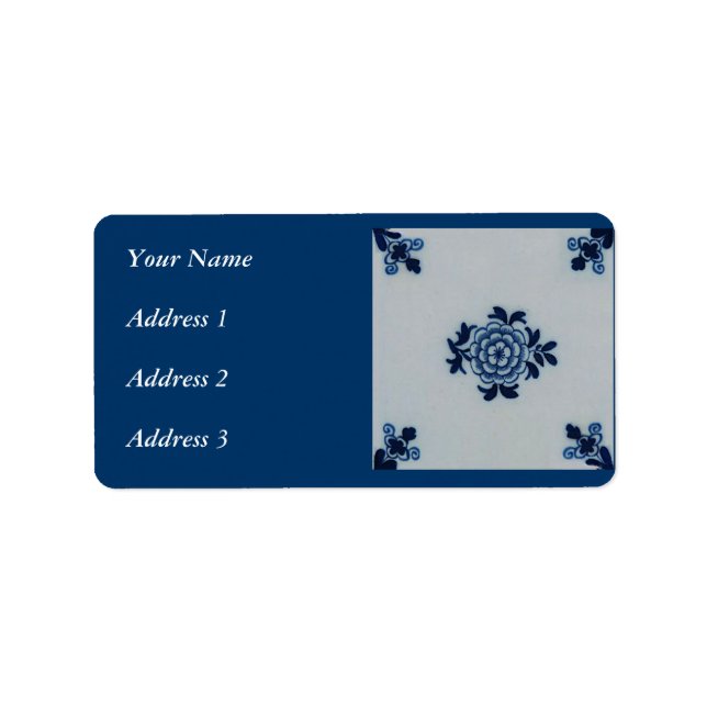Classic Antiquarian Delft Blue Tile - Floral Motif Label (Front)