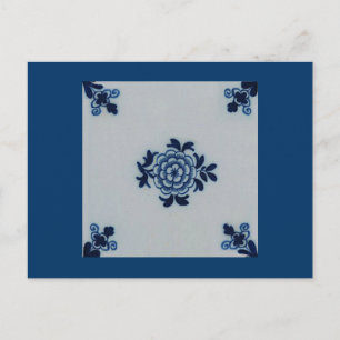 Classic Antiquarian Delft Blue Tile - Floral Motif Postcard