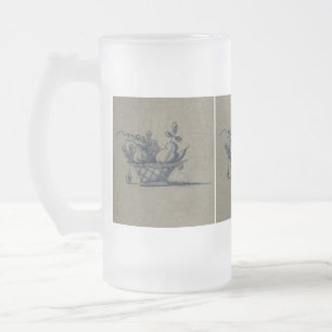 Classic Antiquarian Delft Blue Tile - Fruit Basket Frosted Glass Beer Mug
