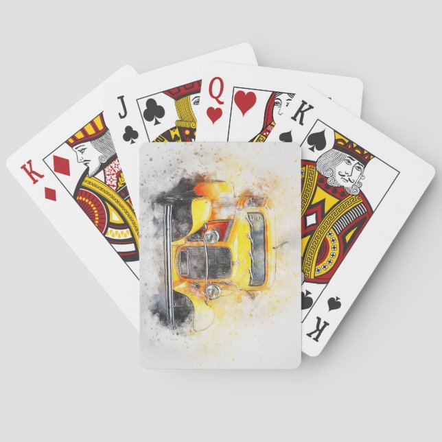 Classic Antique Automobile Watercolor Sketch Playing Cards (Back)