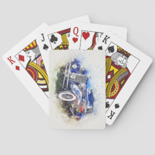 Classic Antique Automobile Watercolor Sketch Playing Cards
