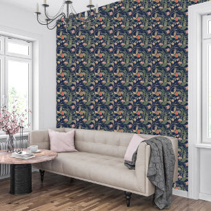 Classic Antique Blue Art Nouveau Floral Pattern Wallpaper