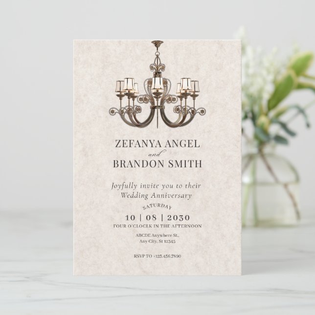 Classic antique chandeliers wedding Anniversary Invitation (Standing Front)