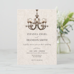 Classic antique chandeliers wedding  invitation