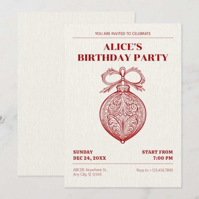 Classic antique Christmas ornament birthday Invitation (Front/Back)