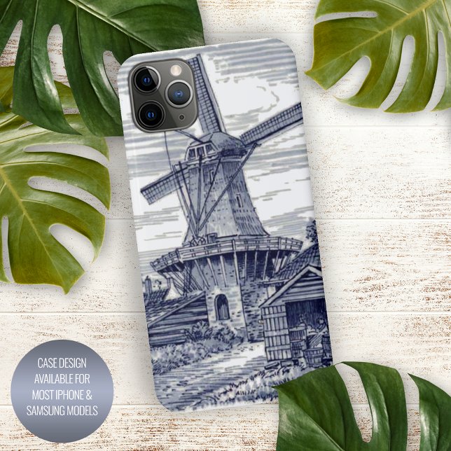 Classic Antique Delft Blue Dutch Windmill iPhone Case (Creator Uploaded)